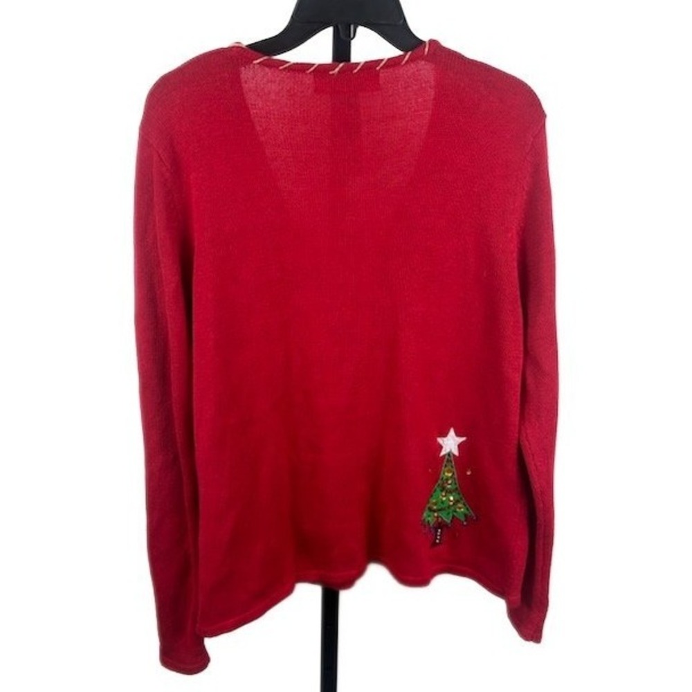 Vintage Tiara International Red Christmas Tree Cardigan Sweater‎ Size Large - Picture 2 of 3